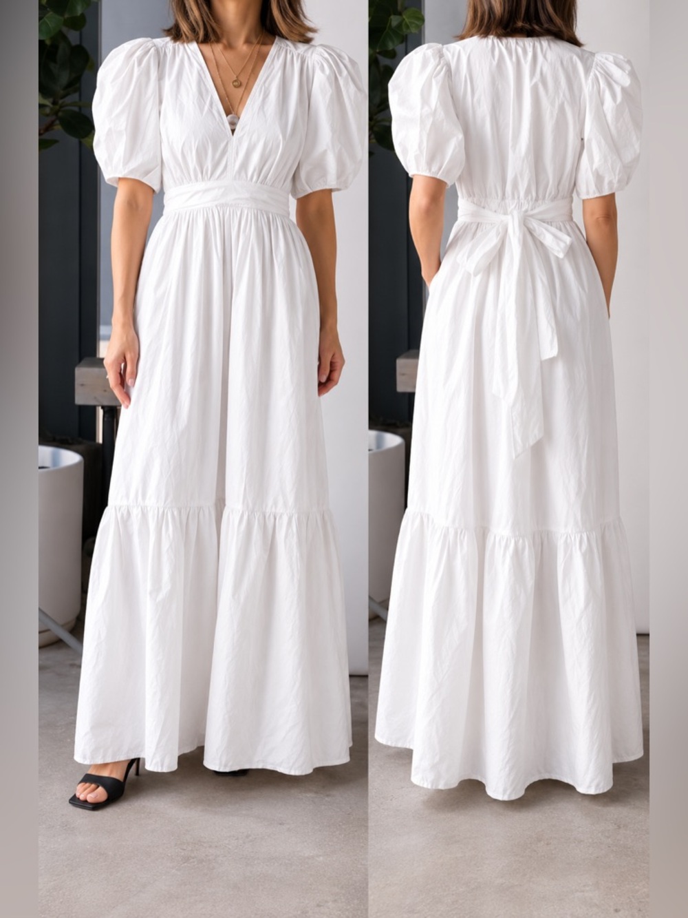 XIRENA Larkyn White Cotton Poplin Puff Sleeve Maxi Dress XS
